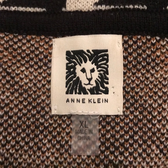 Ann klein Longline Houndstooth Faux Leather Trim Sweater Cardigan Jacket Size XL - Picture 5 of 5